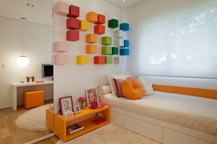 Sheer roman shade in a colorful kids room
