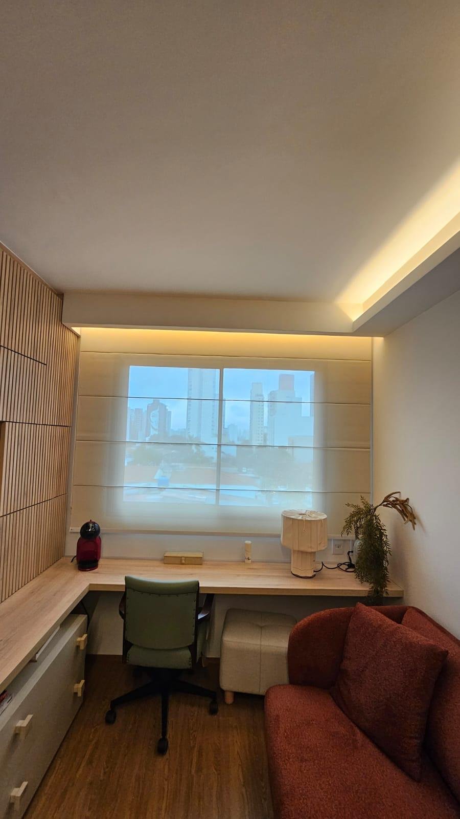 Roman shade in a small home office