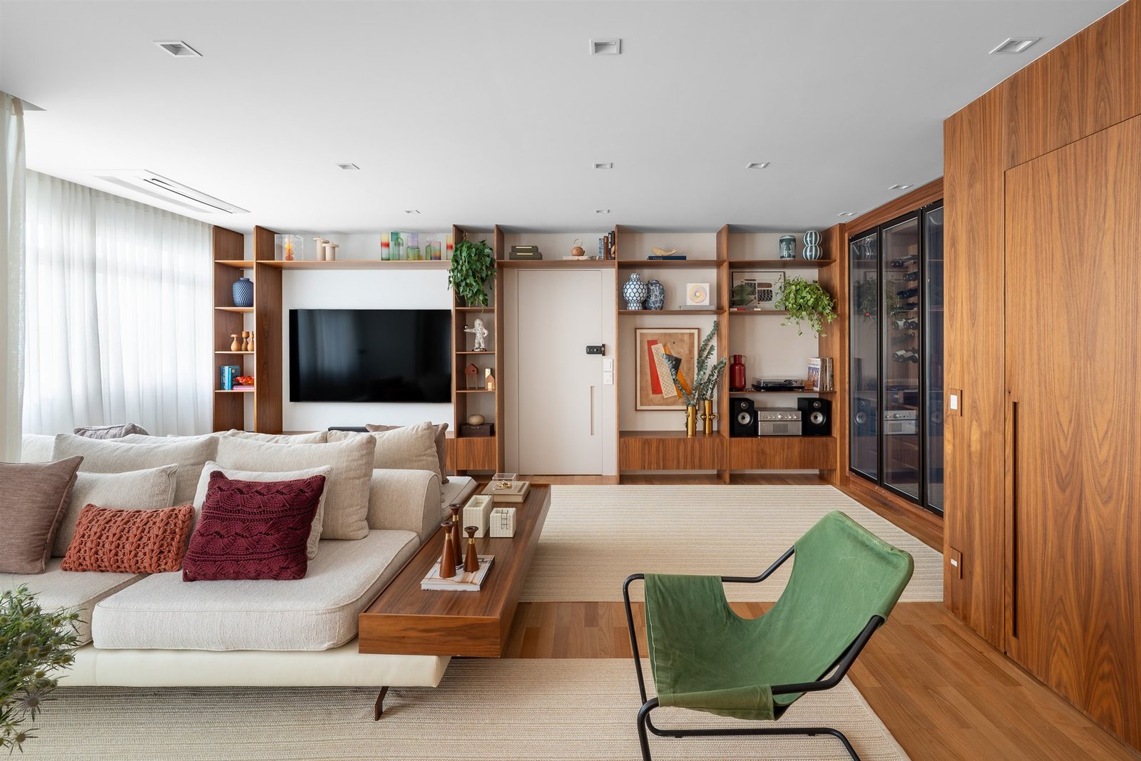 Living room with a sheer curtain at the window